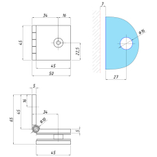 728К CP Конектор стіна-скло з регулюванням, без фіксації.