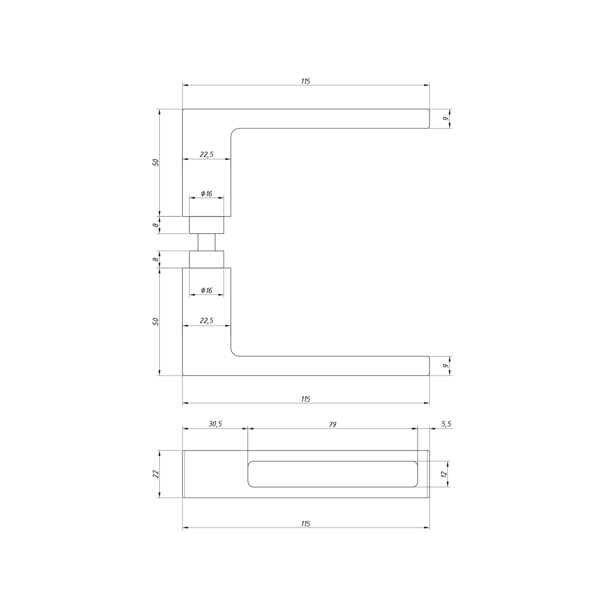 15800 Ручка квадратна Black, 620