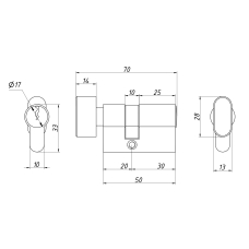 073-SF Замок короткий під ключ з ручкою та циліндром Black